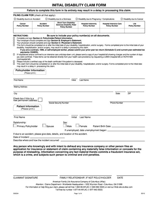 Aflac Initial Disability Claim 2010 2024 Form Fill Out And Sign