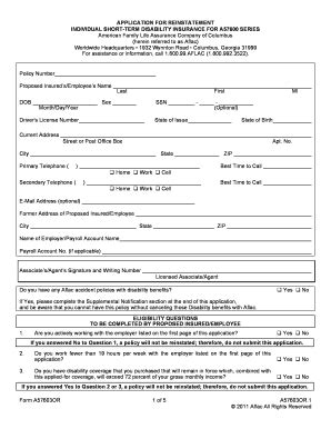 Aflac Reinstatement Form Fill Online Printable Fillable Blank