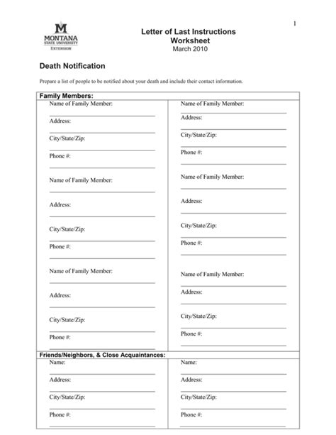 After Death Instructions Template