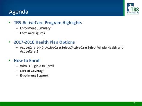 Agenda Trs Activecare Program Highlights Health Plan Options Ppt Download