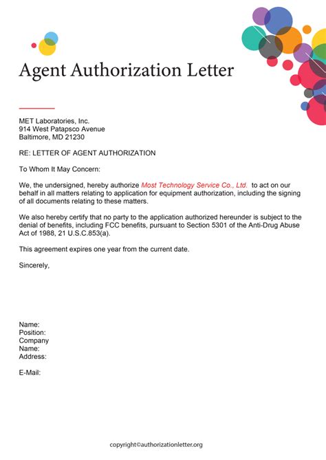 Agent Authorization Letter Sample Template In Pdf