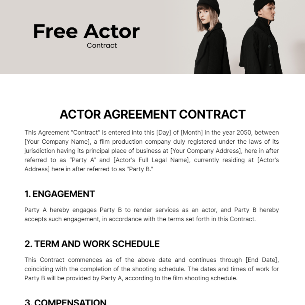 Agreement Actor Contract Doc Template Pdffiller