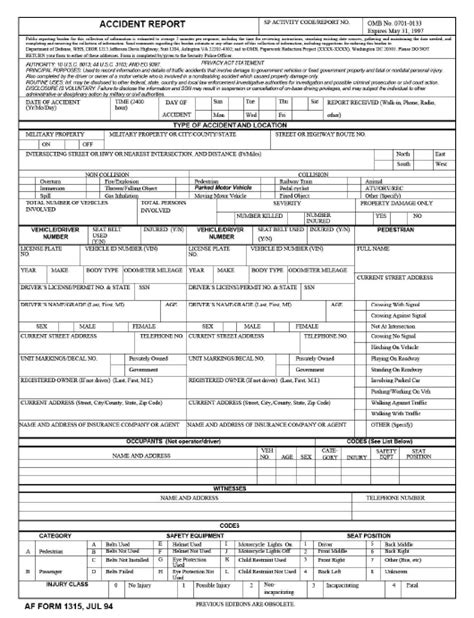 Air Force Accident Report Form Reportform Net