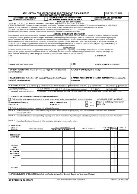 Air Force Form 24 Fill Out Printable Pdf Forms Online