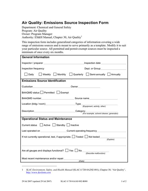 Air Quality Emissions Source Inspection Form In Word And Pdf Formats