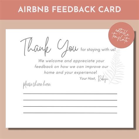 Airbnb Vrbo Host Thank You Card Feedback Form Template Airbnb