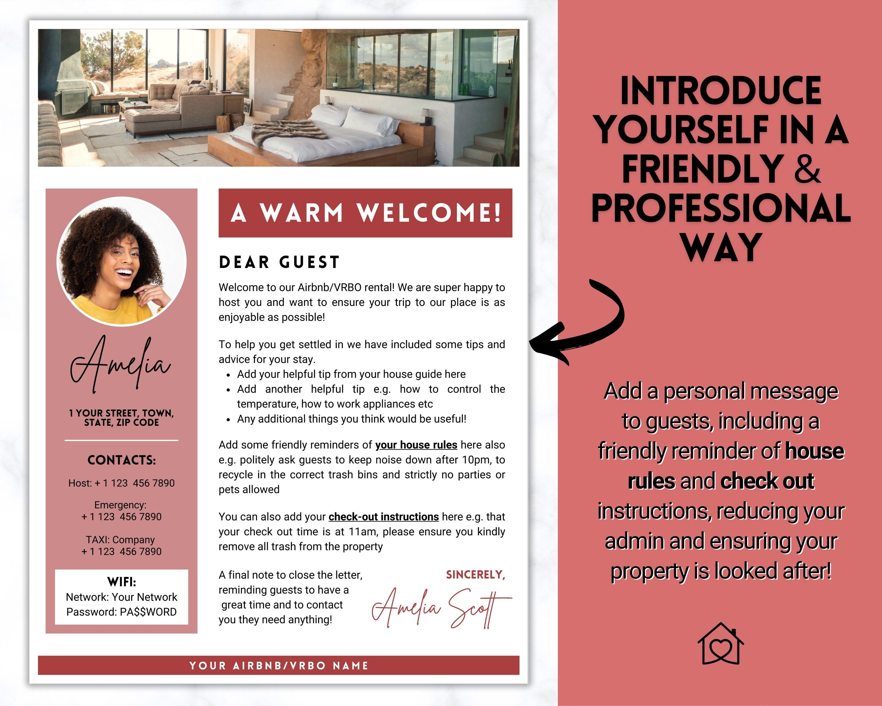 Airbnb Vrbo Welcome Letter Template Editable Canva Air Bnb Etsy Uk