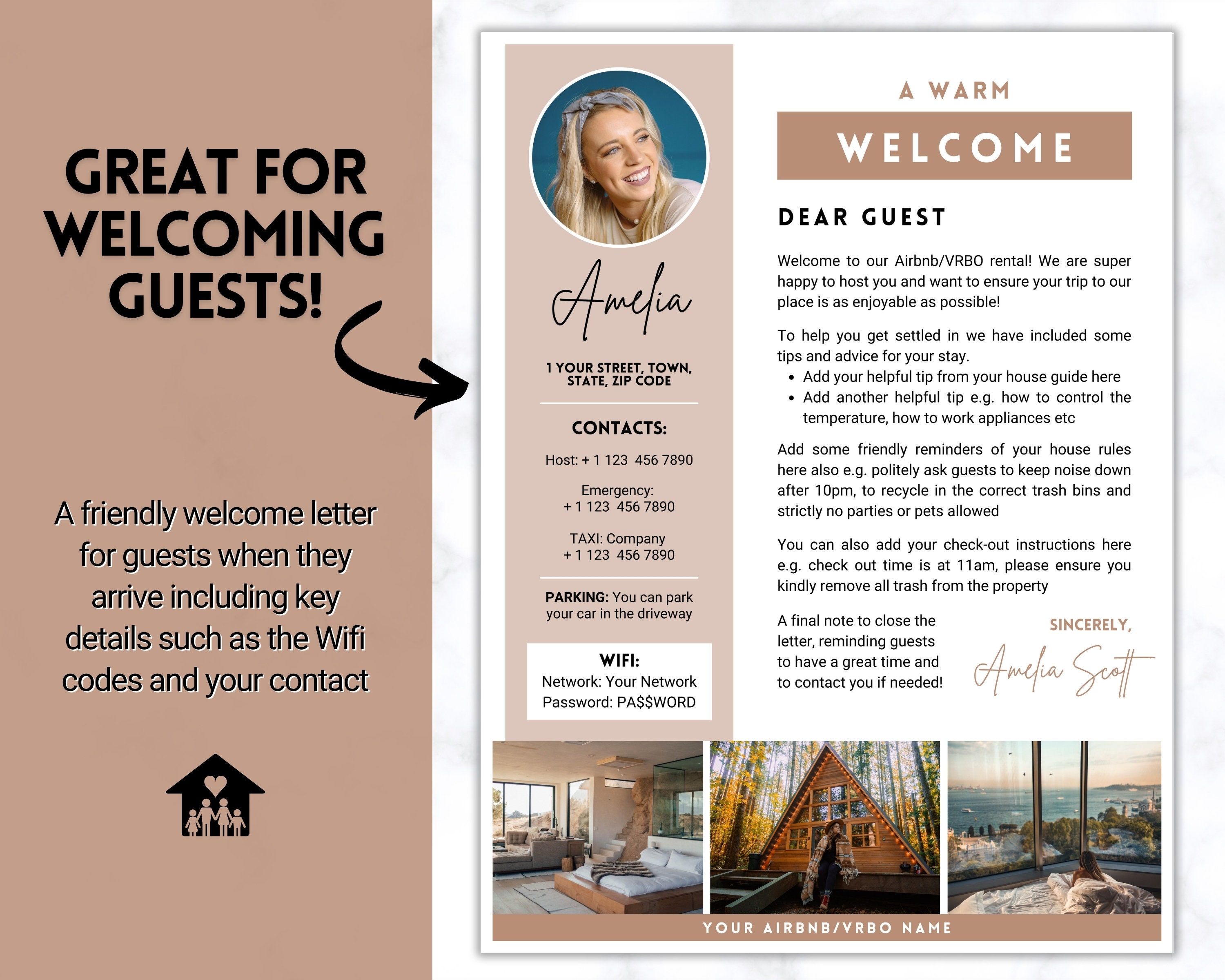 Airbnb Vrbo Welcome Letter Template Editable Canva Air Bnb House