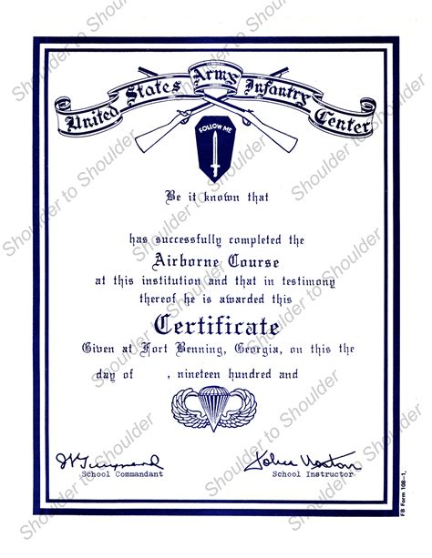 Airborne Course Certificate Fort Benning Georgia Shoulder To