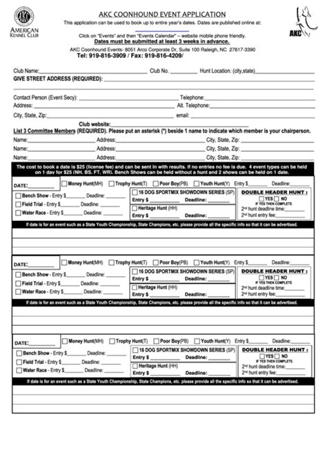 Akc Coonhound Event Application Form Printable Pdf Download