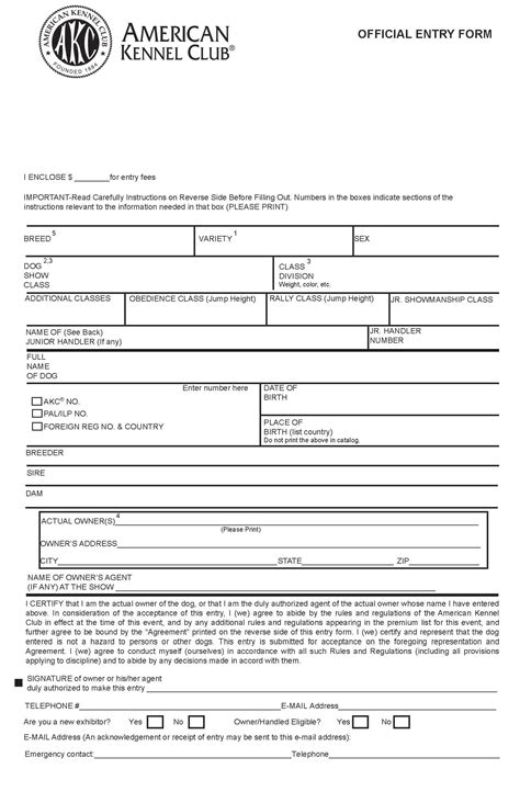 Akc Entry Form Fill Out Printable Pdf Forms Online