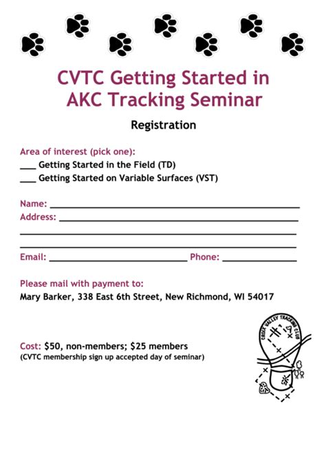 Akc Tracking Seminar Registration Printable Pdf Download