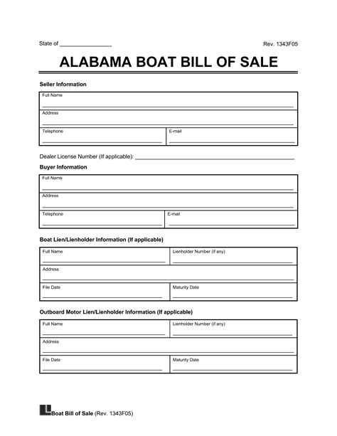 Alabama Bill Of Sale Form For Dmv Car Boat Pdf Word