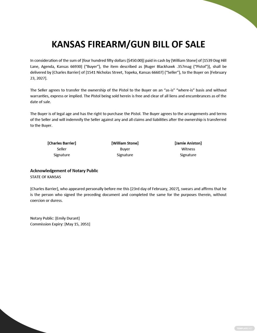 Alabama Firearm Gun Bill Of Sale Template In Google Docs Pdf Word