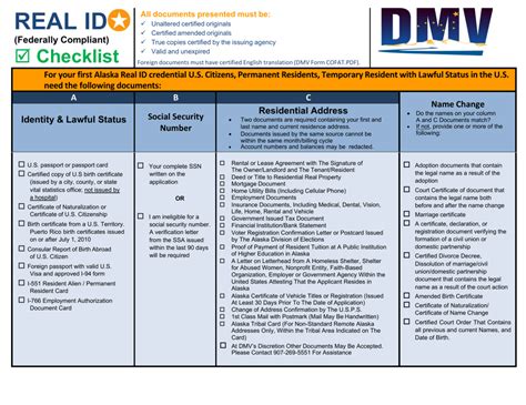 Alaska Real Id Federally Compliant Checklist Fill Out Sign Online