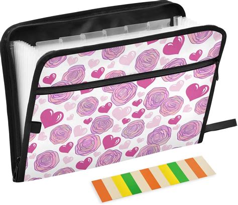 Amazon Com Love Valentine Retro Abstract Rred Hearts Roses Keys File Folders 13 Pockets A4 Letter Size File Organizer With Zipper Closure Duty Expanding File For Doctor Paperwork Office Products