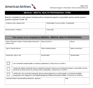 American Airlines Esa Form Esa Doctors