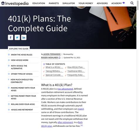 An Image Of A Website Page With The Title 401K Plans The Complete Guide