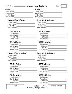 Ancestor Location Form Fill In The Names Birthdates And Birth