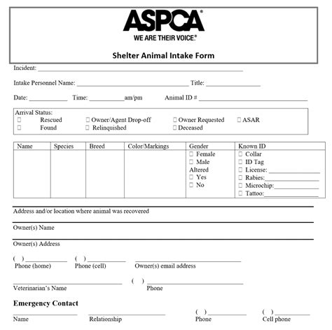 Animal Intake Form Template