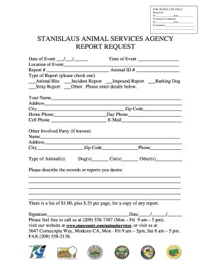 Animal Services Report Request Form Stanislaus County Fill And Sign