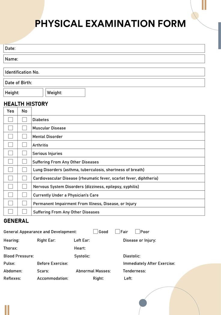 Annual Physical Examination Forms Printable Medical Forms Letters