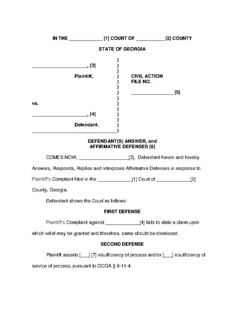 Answer To Civil Summons Template