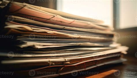 Antique Desk Holds Messy Stack Of Old Paperwork And Literature Generated By Ai 24929841 Stock