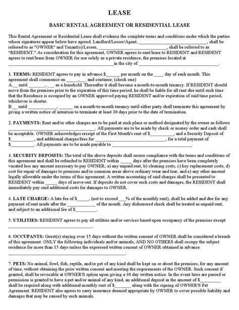 Apartment Lease Agreement Free Printable Free Printable