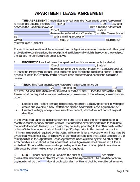 Apartment Lease Agreement Word Document