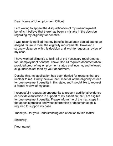 Appeal Letter For Unemployment Benefits Disqualification Forms Docs