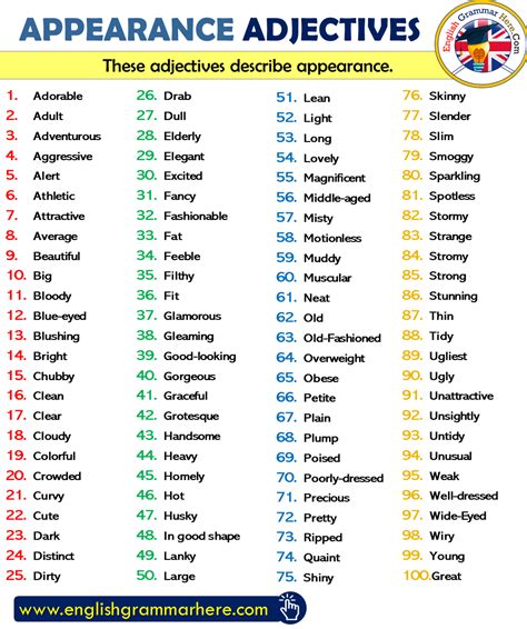 Appearance Adjectives List In English English Grammar Here