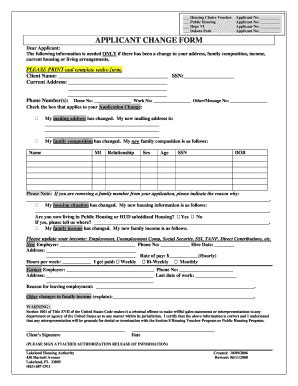 Applicant Change Form Lakeland Housing Authority Fill And Sign