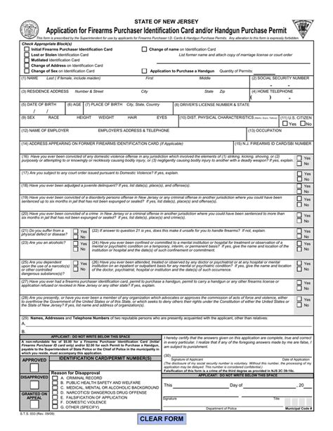 Application For Firearms Purchaser Identification Card And Or Handgun Purchase Permit