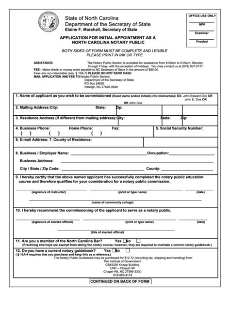 Application For Initial Appointment As A North Carolina Notary Public