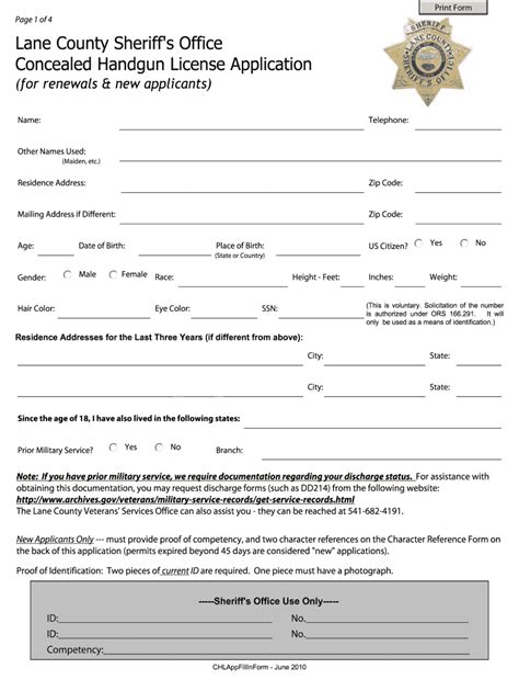 Application For License To Carry Concealed Handgun Printable Pdf Download