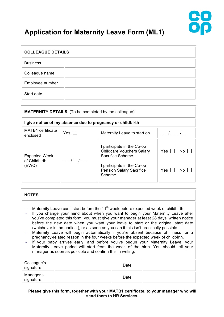 Application For Maternity Leave Form Co Op Fill Out Sign Online