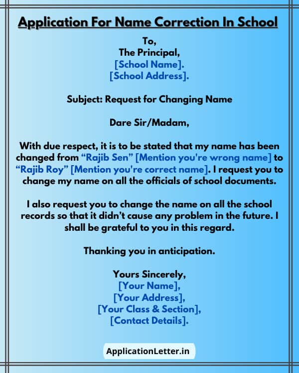 Application For Name Change In School 8 Sample