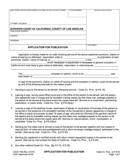 Application For Publication Los Angeles Superior Court Fill Out And