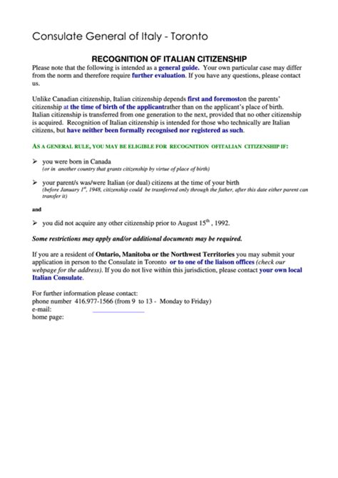 Application For Recognition Of Italian Citizenship Printable Pdf Download