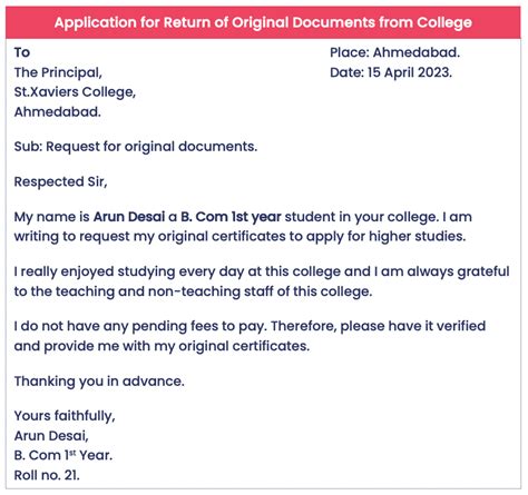 Application For Return Of Original Documents From College