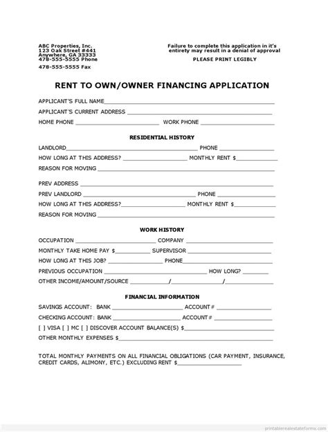 Application For Sale By Owner Seller Financing Purchase Agreement