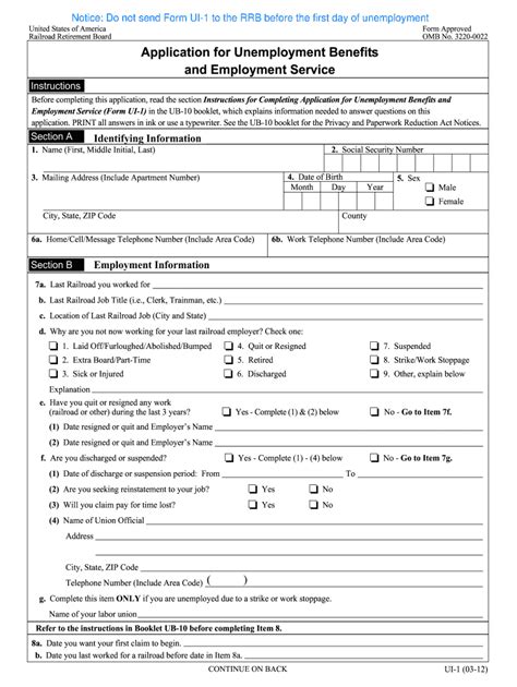 Application For Unemployment Insurance Form Printable Pdf Download