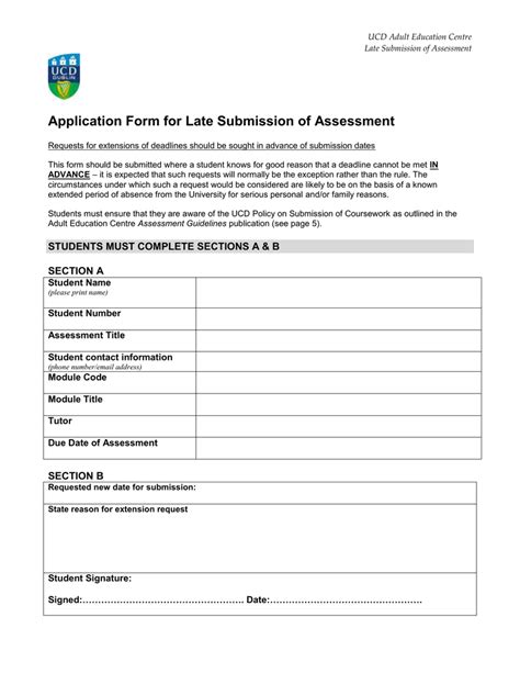 Application Form For Late Submission Of Assessment