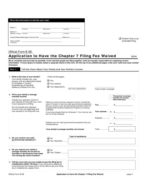 Application To Have The Chapter 7 Filing Fee Waived U S Edit Fill