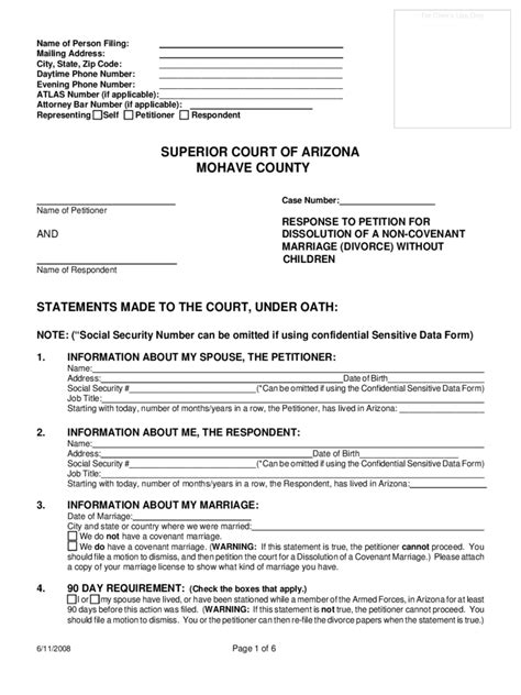 Arizona Divorce Forms Free Templates In Pdf Word Excel To Print