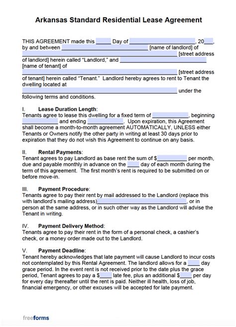 Arkansas Month To Month Lease Agreement Free Download