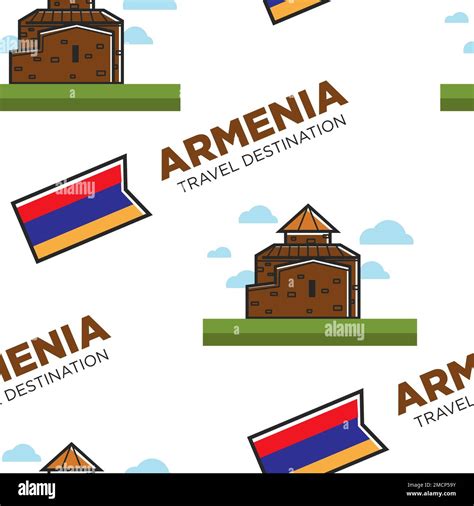 Armenian Architecture Armenia Travel Destination Seamless Pattern Stock