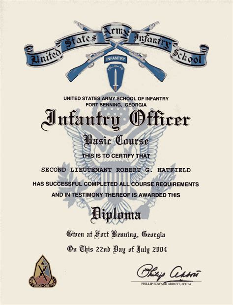 Army Infantry Officer Basic Course Certificate