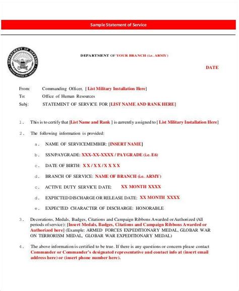 Army Statement Of Service